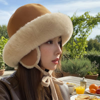 Meetsunny Suede Ear-Protecting Fisherman Hat Thickened Warm Plush Hat for Women