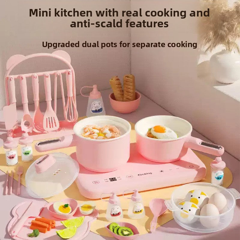 Mini Play Kitchen Set with Real Cooking Function