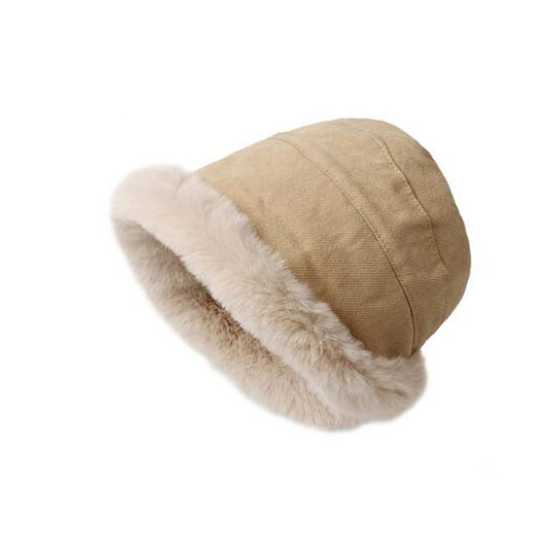 Meetsunny Suede Ear-Protecting Fisherman Hat Thickened Warm Plush Hat for Women