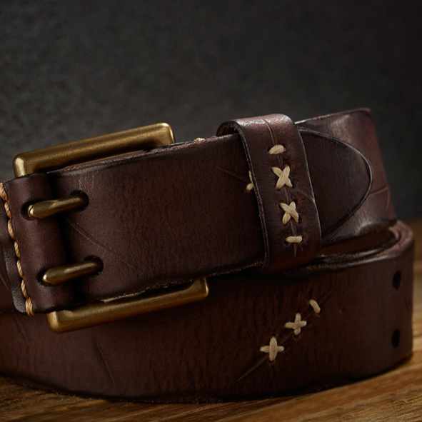 Genuine Leather Mens Belt Vintage Pin Buckle