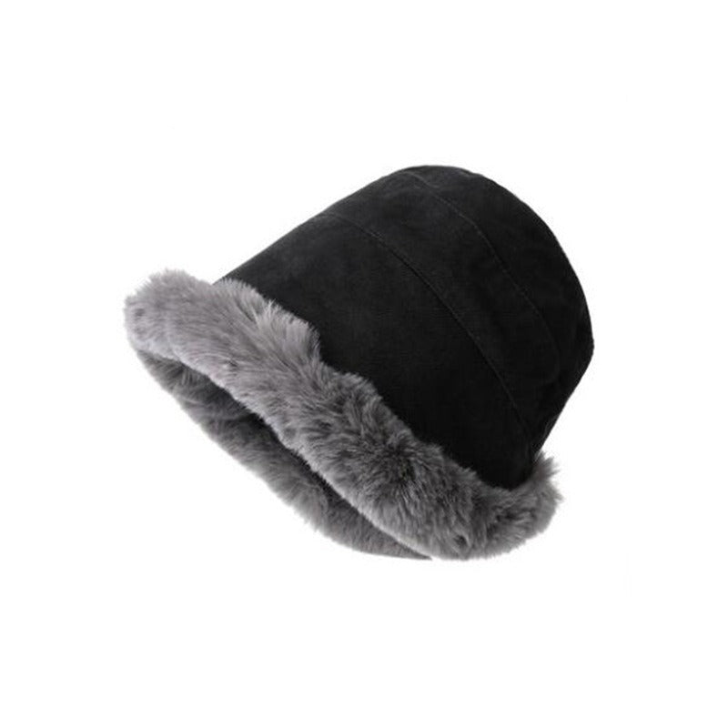 Meetsunny Suede Ear-Protecting Fisherman Hat Thickened Warm Plush Hat for Women