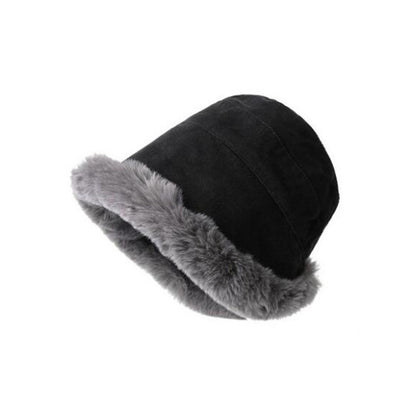 Meetsunny Suede Ear-Protecting Fisherman Hat Thickened Warm Plush Hat for Women