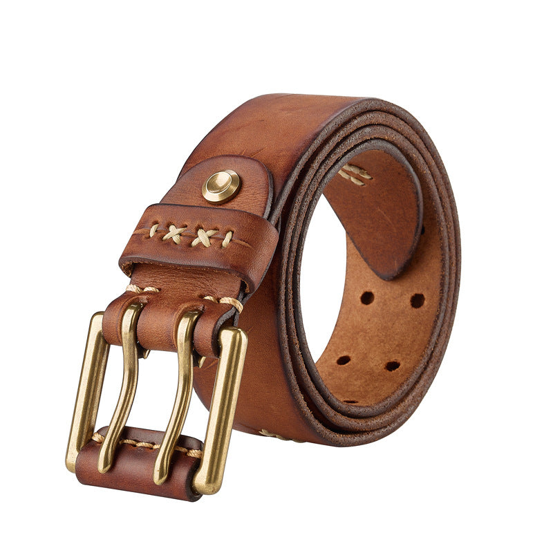 Genuine Leather Mens Belt Vintage Pin Buckle