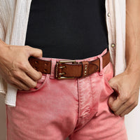 Genuine Leather Mens Belt Vintage Pin Buckle