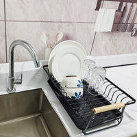 Multi-Functional Stainless Steel Kitchen Dish Drain Rack with Wood Handle
