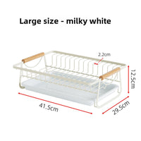 Multi-Functional Stainless Steel Kitchen Dish Drain Rack with Wood Handle
