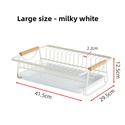 Multi-Functional Stainless Steel Kitchen Dish Drain Rack with Wood Handle