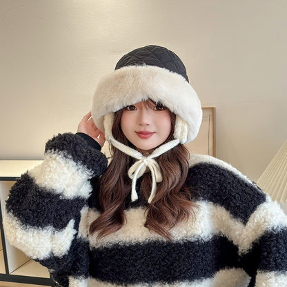 Meetsunny Suede Ear-Protecting Fisherman Hat Thickened Warm Plush Hat for Women