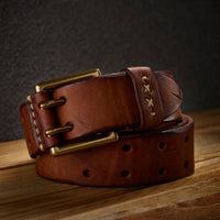 Genuine Leather Mens Belt Vintage Pin Buckle