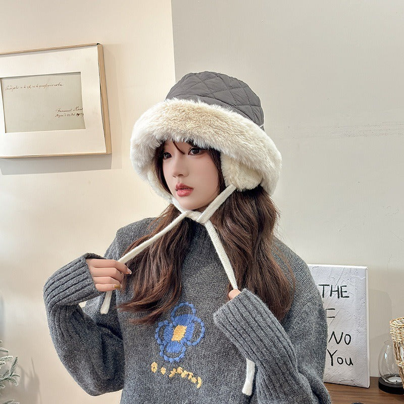 Meetsunny Suede Ear-Protecting Fisherman Hat Thickened Warm Plush Hat for Women