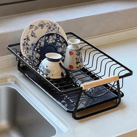 Multi-Functional Stainless Steel Kitchen Dish Drain Rack with Wood Handle