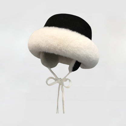 Meetsunny Suede Ear-Protecting Fisherman Hat Thickened Warm Plush Hat for Women