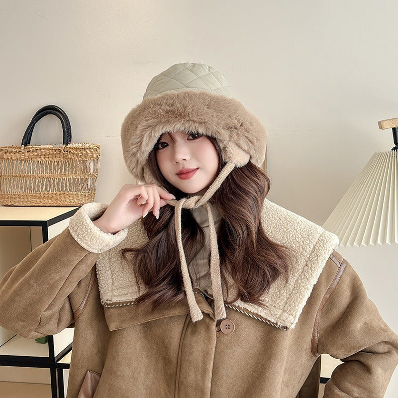 Meetsunny Suede Ear-Protecting Fisherman Hat Thickened Warm Plush Hat for Women