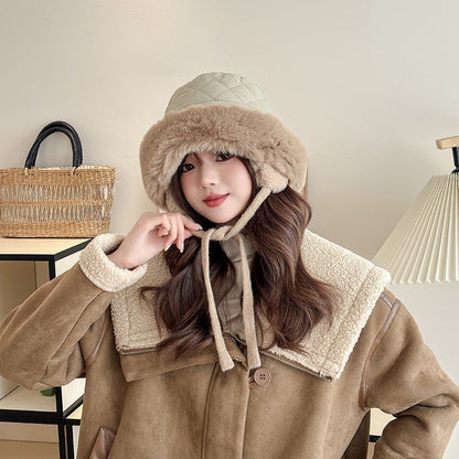 Meetsunny Suede Ear-Protecting Fisherman Hat Thickened Warm Plush Hat for Women