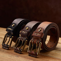 Genuine Leather Mens Belt Vintage Pin Buckle