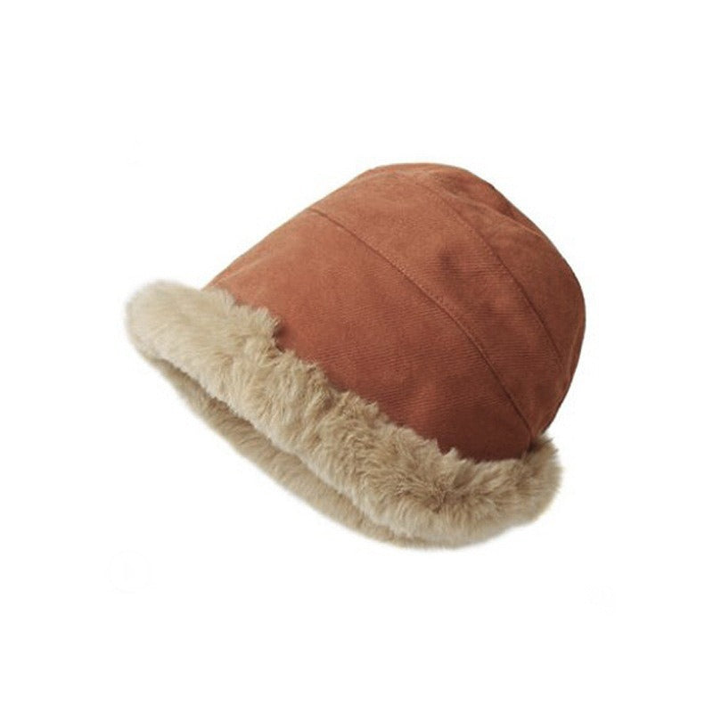 Meetsunny Suede Ear-Protecting Fisherman Hat Thickened Warm Plush Hat for Women