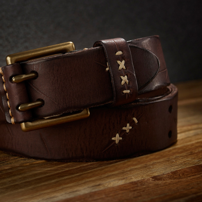 Genuine Leather Mens Belt Vintage Pin Buckle