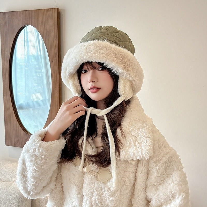 Meetsunny Suede Ear-Protecting Fisherman Hat Thickened Warm Plush Hat for Women