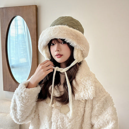 Meetsunny Suede Ear-Protecting Fisherman Hat Thickened Warm Plush Hat for Women